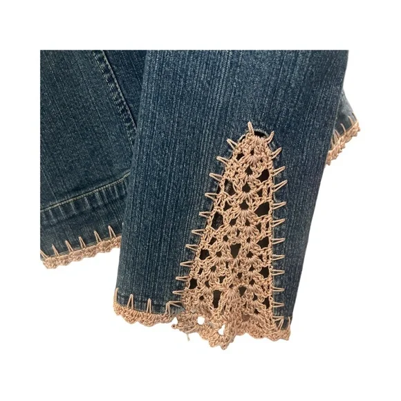 Sharon Young crochet detailed jean jacket denim size large women’s vintage - Picture 6 of 8